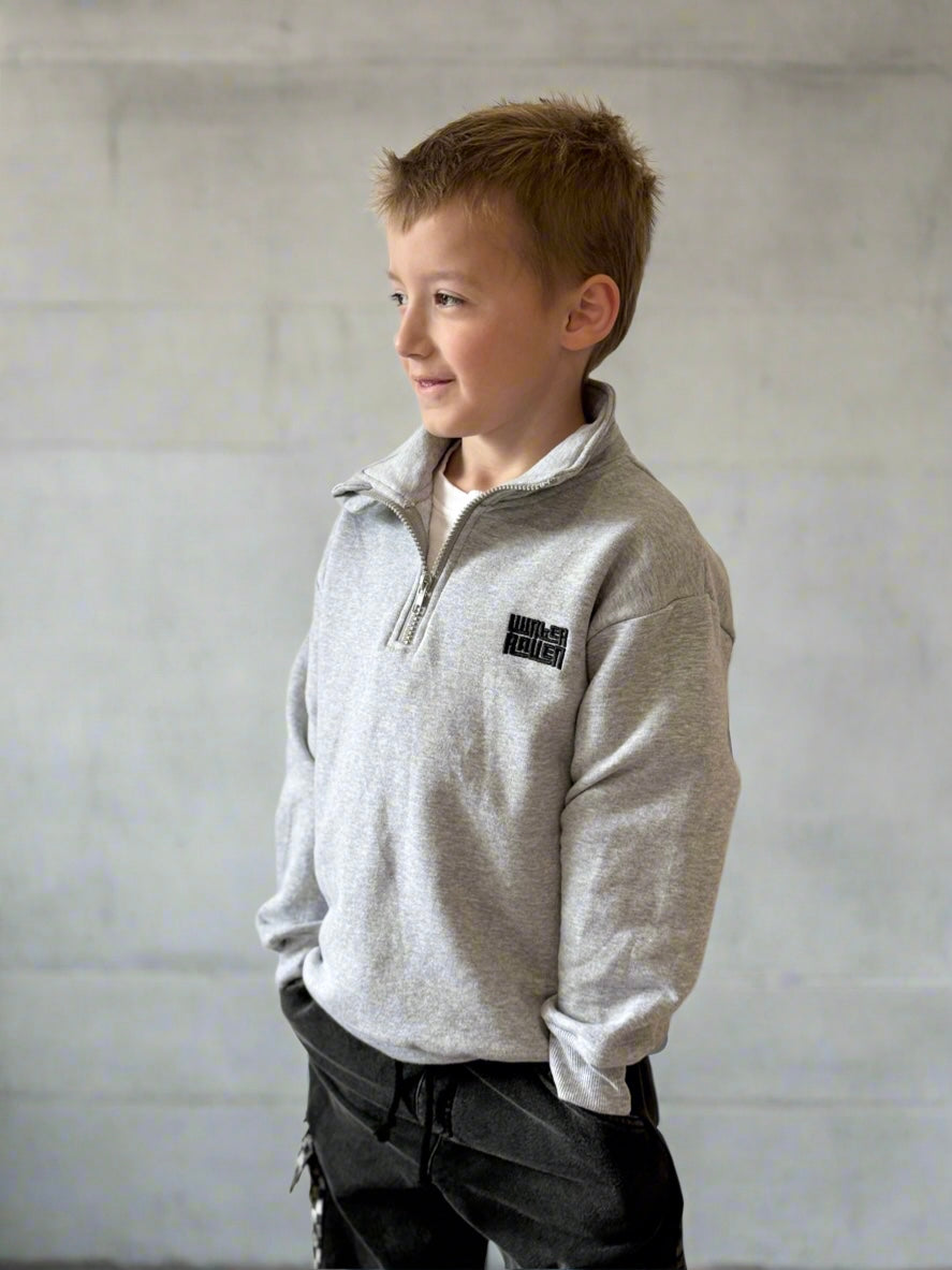 Grey Marle Half Zip Fleece - Winter + Raven