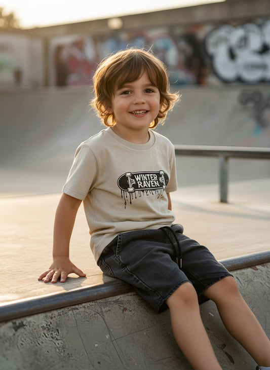 Dripped Deck Kids T-Shirt - Vintage Stone - Winter + Raven