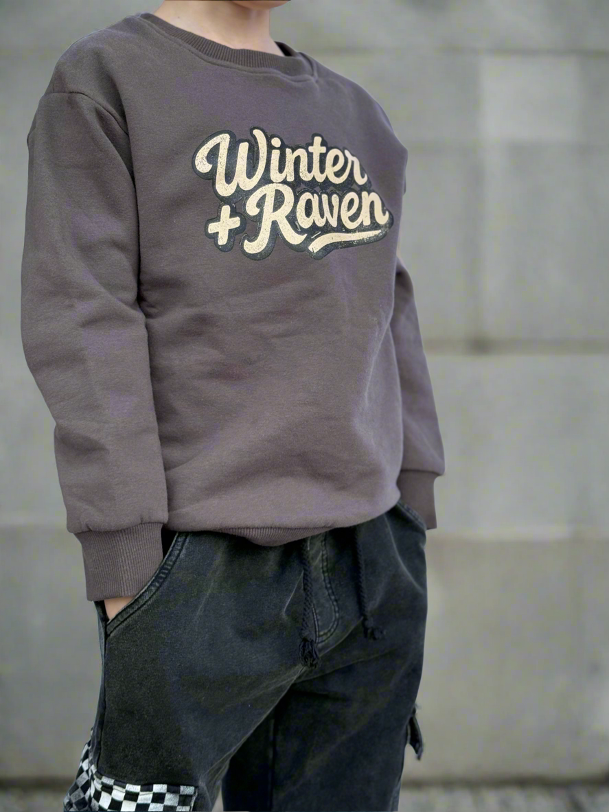 Vintage Script Crew - Charcoal Fade - Winter + Raven