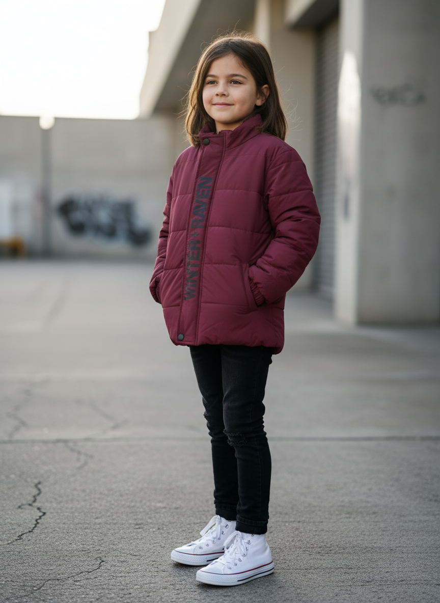 Raven Kids Puffer Jacket - Deep Red