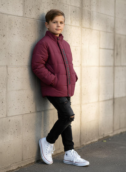 Raven Kids Puffer Jacket - Deep Red