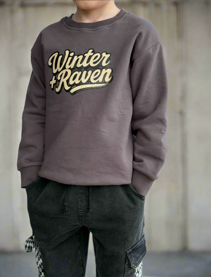 Vintage Script Crew - Charcoal Fade - Winter + Raven