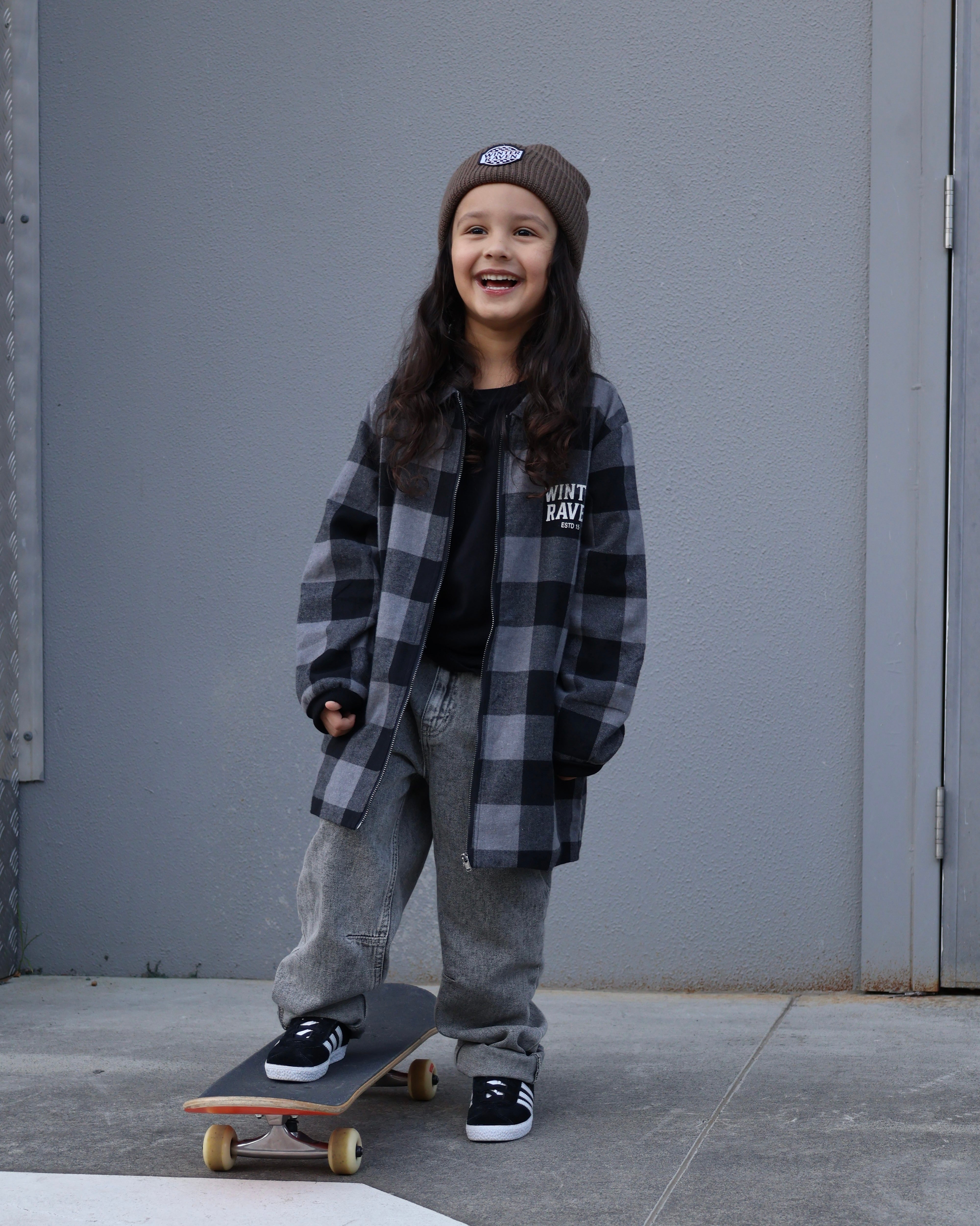 Mono Check Kids Flannel Shacket – Winter + Raven