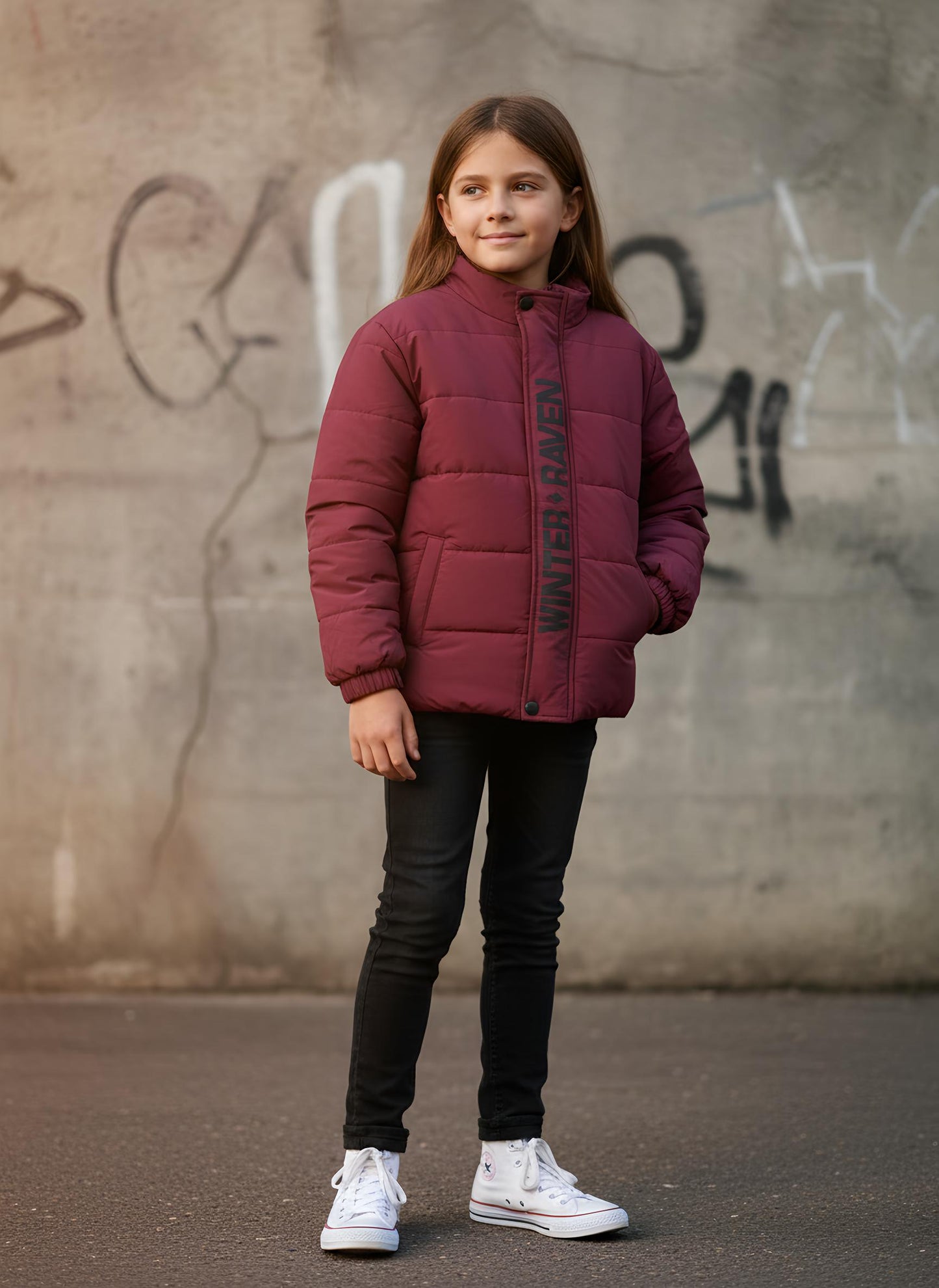 Raven Kids Puffer Jacket - Deep Red