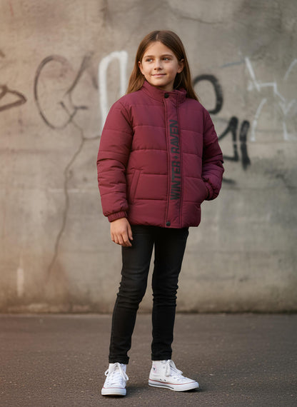 Raven Kids Puffer Jacket - Deep Red