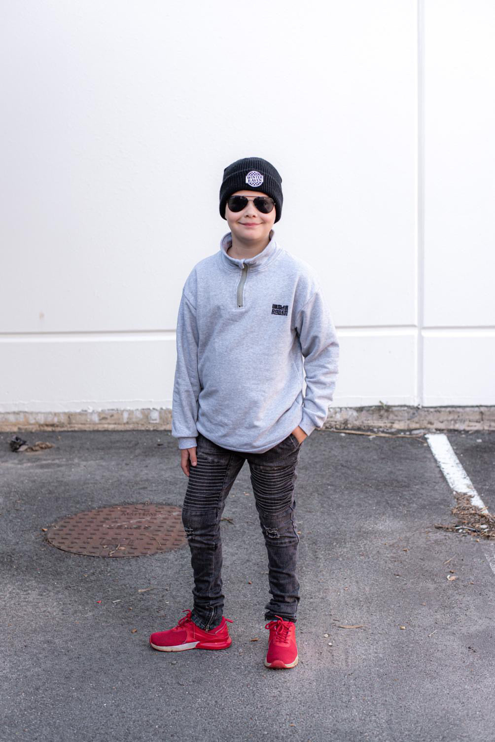 Grey Marle Half Zip Fleece - Winter + Raven