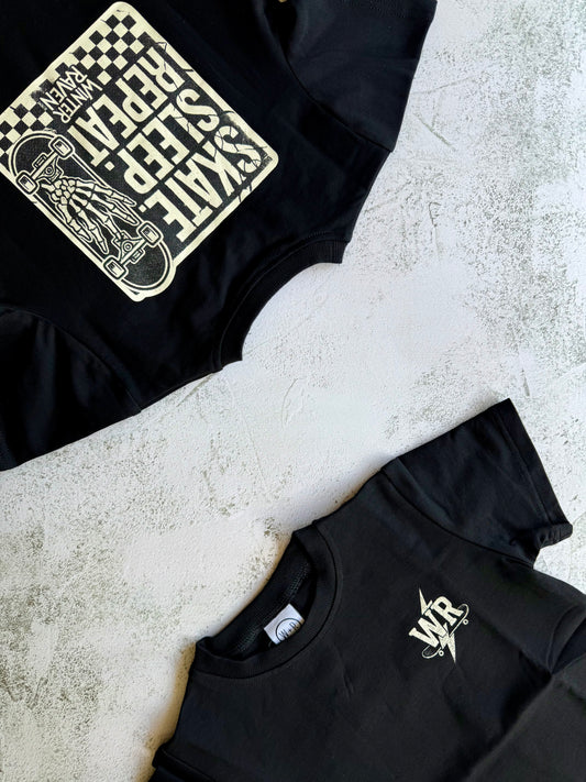 Skate. Sleep. Repeat Kids T-Shirt - Black - Winter + Raven
