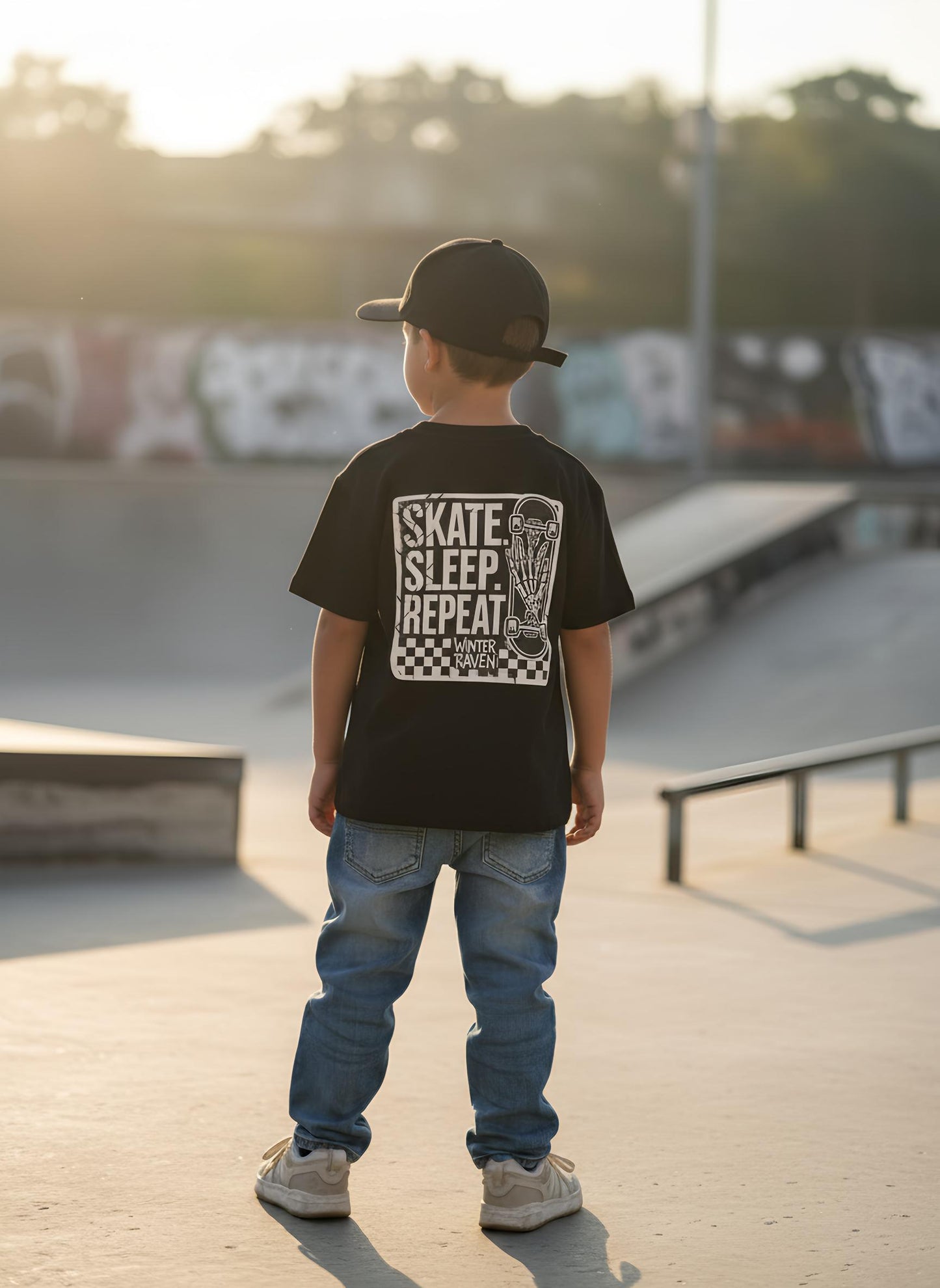 Skate. Sleep. Repeat Kids T-Shirt - Black