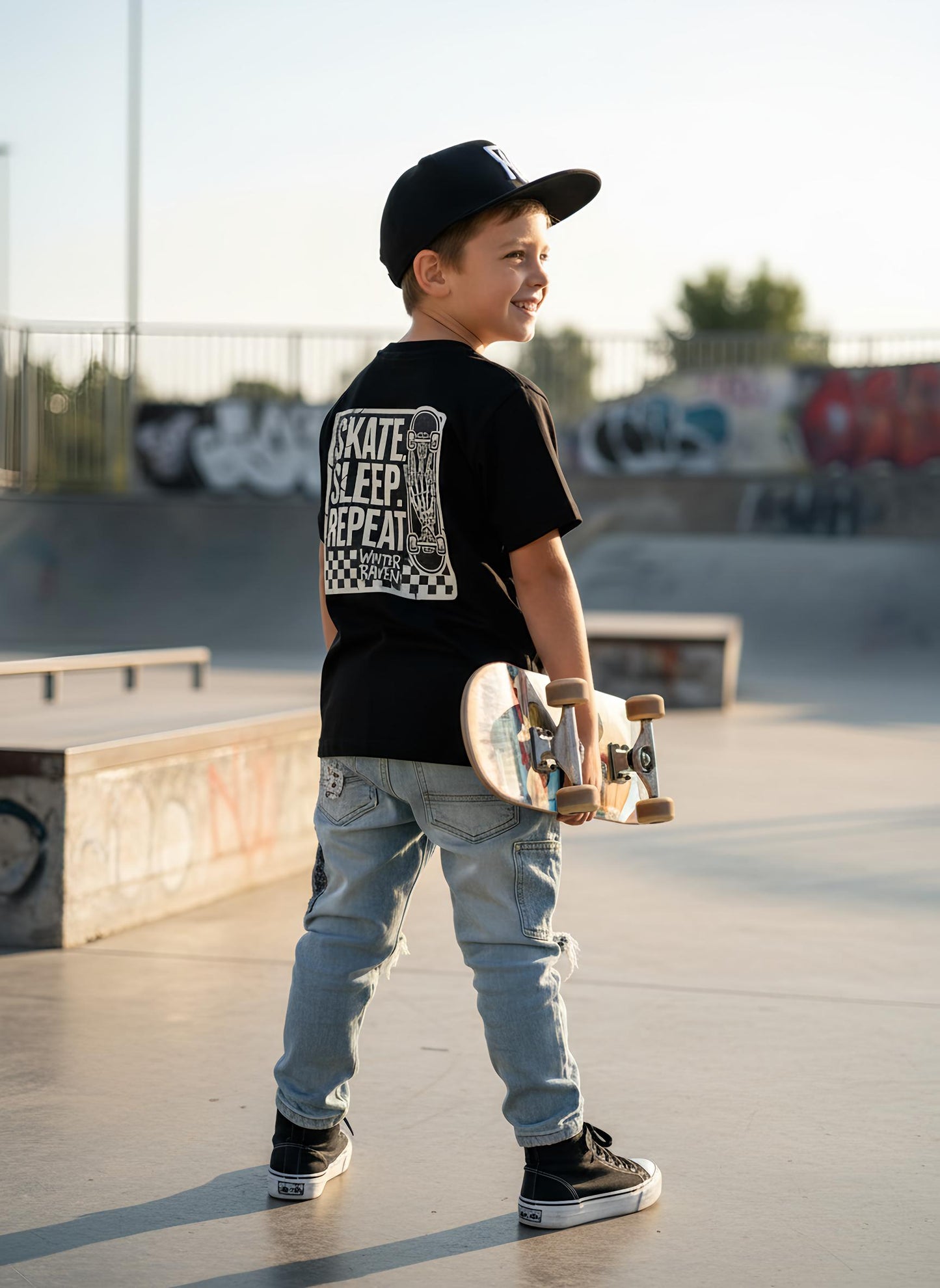 Skate. Sleep. Repeat Kids T-Shirt - Black