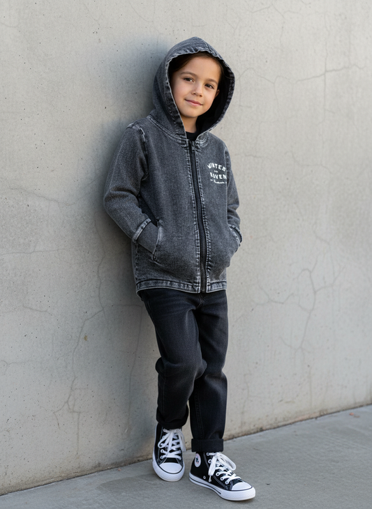 Acid Wash Kids Denim Anorak Jacket