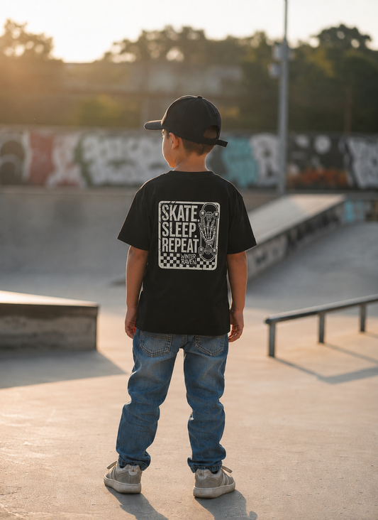Skate. Sleep. Repeat Kids T-Shirt - Black